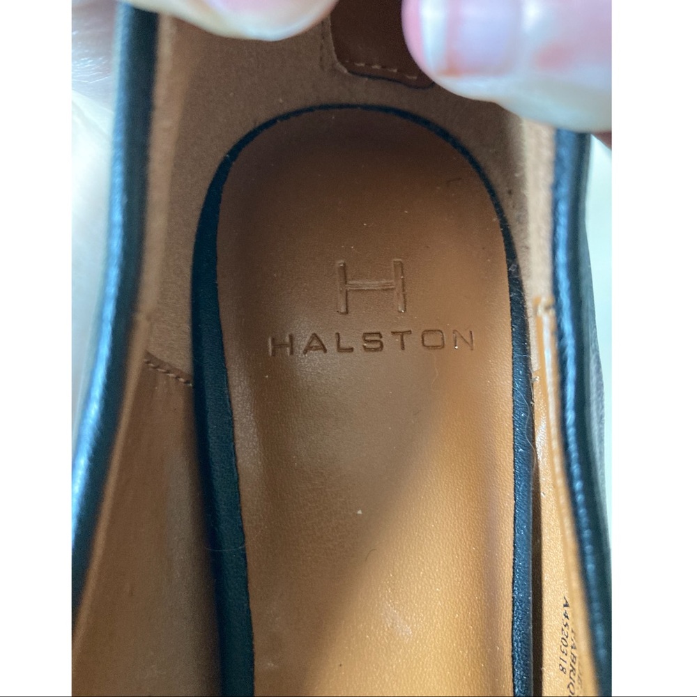 H by Halston Black Leather Regina heels w/ double ankle straps size 6M - Picture 8 of 11